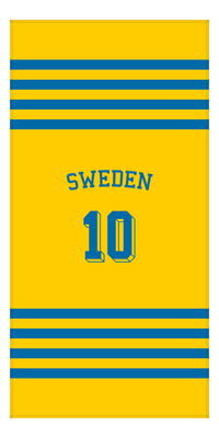 Thumbnail for Personalized Jersey Number 3-on-1 Stripes Sports Beach Towel with Arched Name - Sweden - Vertical Design - Front View