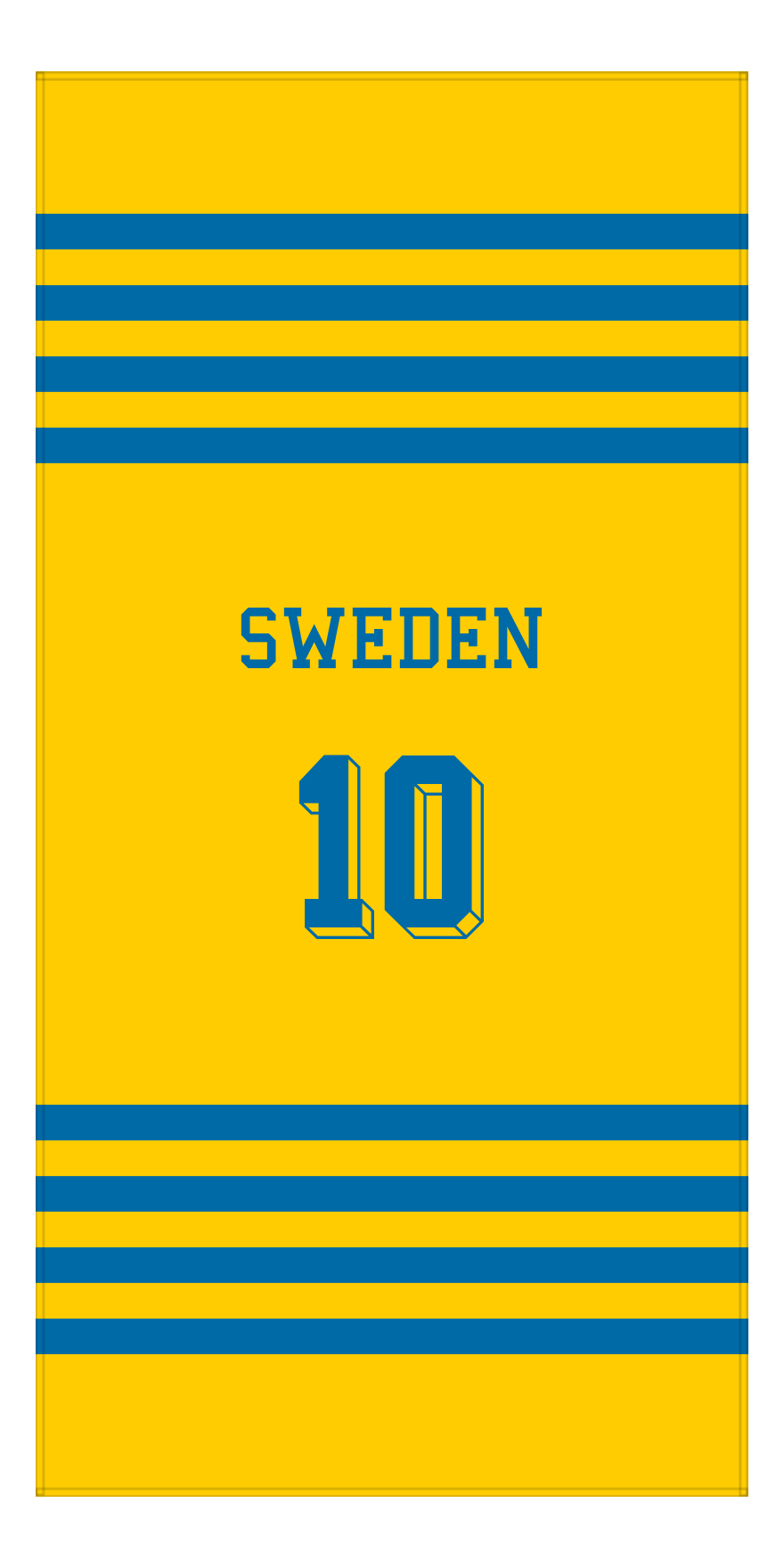 Personalized Jersey Number 3-on-1 Stripes Sports Beach Towel - Sweden - Vertical Design - Front View