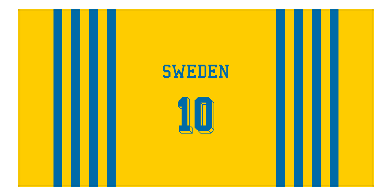 Personalized Jersey Number 3-on-1 Stripes Sports Beach Towel - Sweden - Horizontal Design - Front View