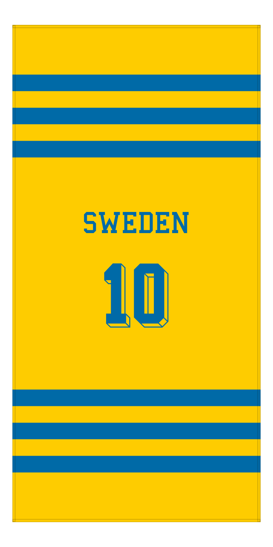 Personalized Jersey Number 2-on-1 Stripes Sports Beach Towel - Sweden - Vertical Design - Front View