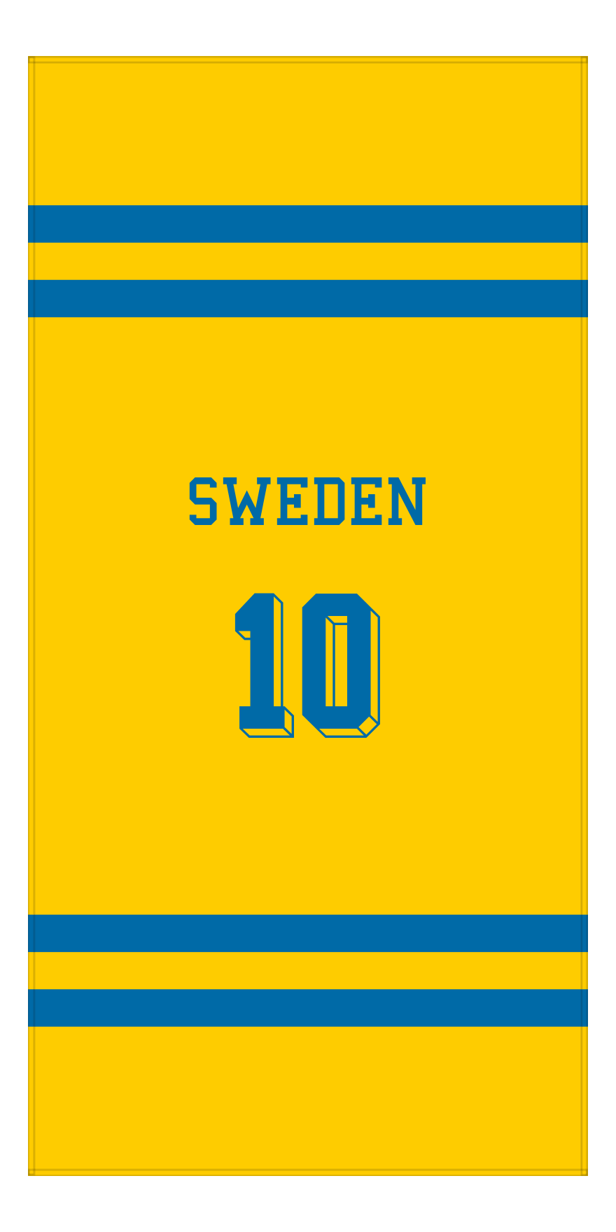 Personalized Jersey Number 2-on-none Stripes Sports Beach Towel - Sweden - Vertical Design - Front View