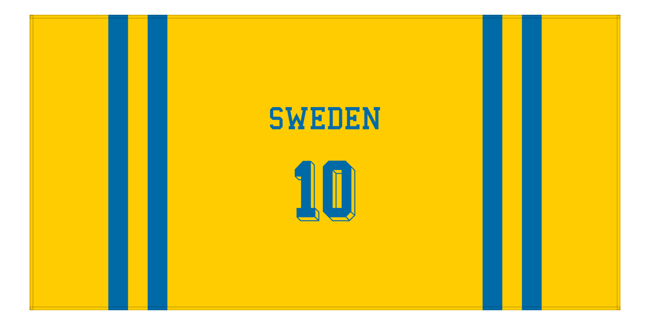 Personalized Jersey Number 2-on-none Stripes Sports Beach Towel - Sweden - Horizontal Design - Front View