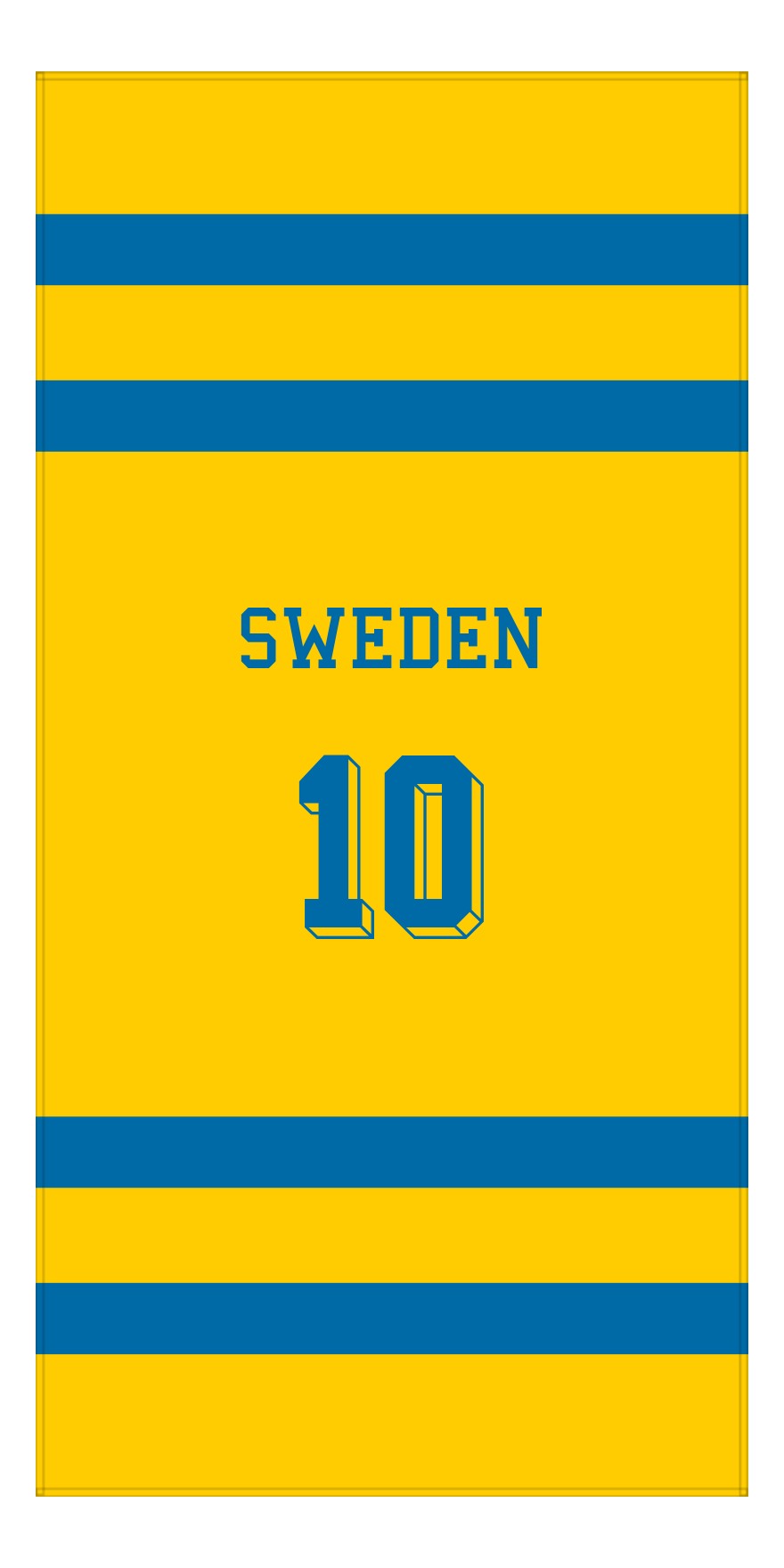 Personalized Jersey Number 1-on-1 Stripes Sports Beach Towel - Sweden - Vertical Design - Front View