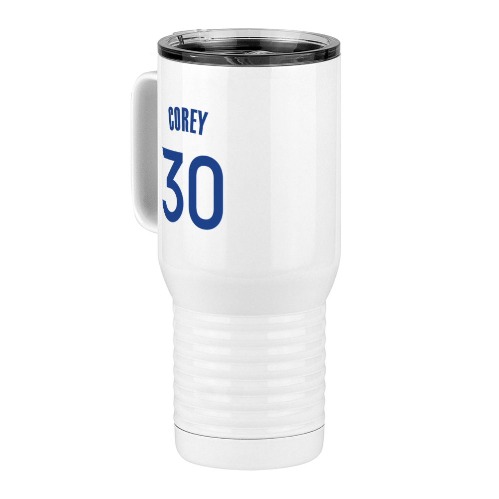 Personalized Jersey Number Travel Coffee Mug Tumbler with Handle (20 oz) - Front Left View