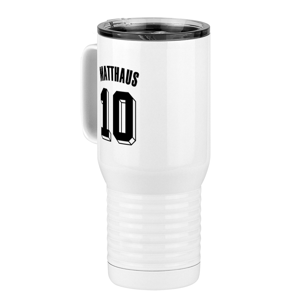 Personalized Jersey Number Travel Coffee Mug Tumbler with Handle (20 oz) - Front Left View