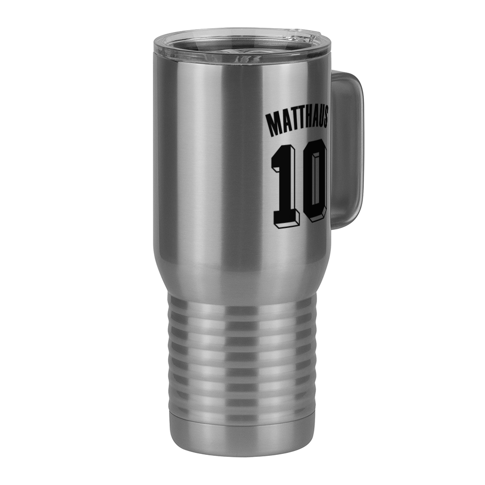 Personalized Jersey Number Travel Coffee Mug Tumbler with Handle (20 oz) - Front Right View