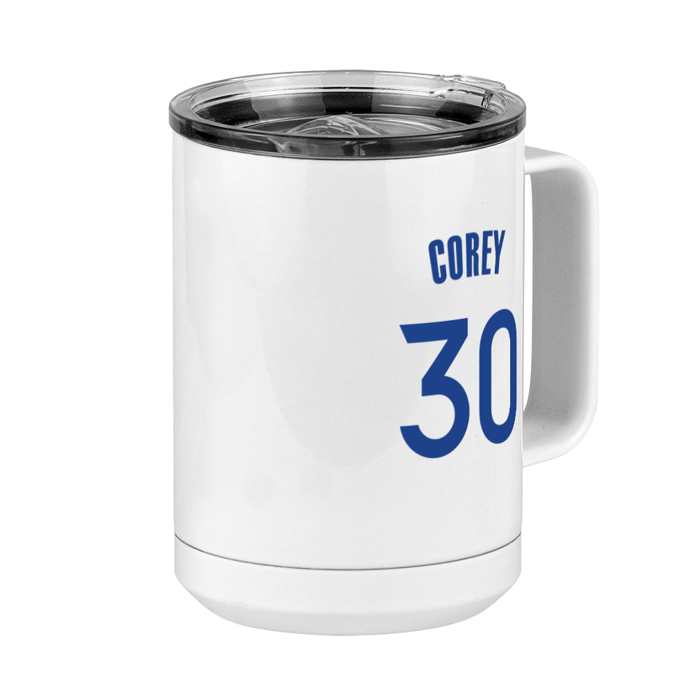 Personalized Jersey Number Coffee Mug Tumbler with Handle (15 oz) - Front Right View