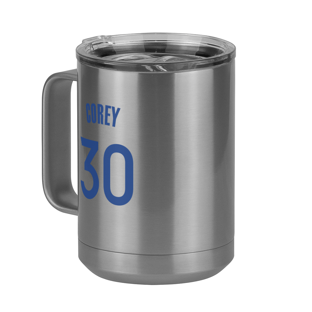 Personalized Jersey Number Coffee Mug Tumbler with Handle (15 oz) - Front Left View