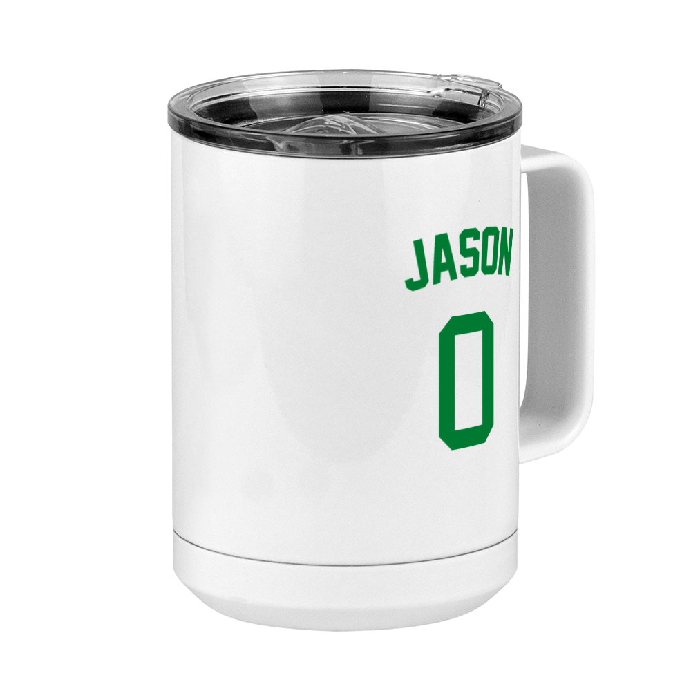 Personalized Jersey Number Coffee Mug Tumbler with Handle (15 oz) - Front Right View