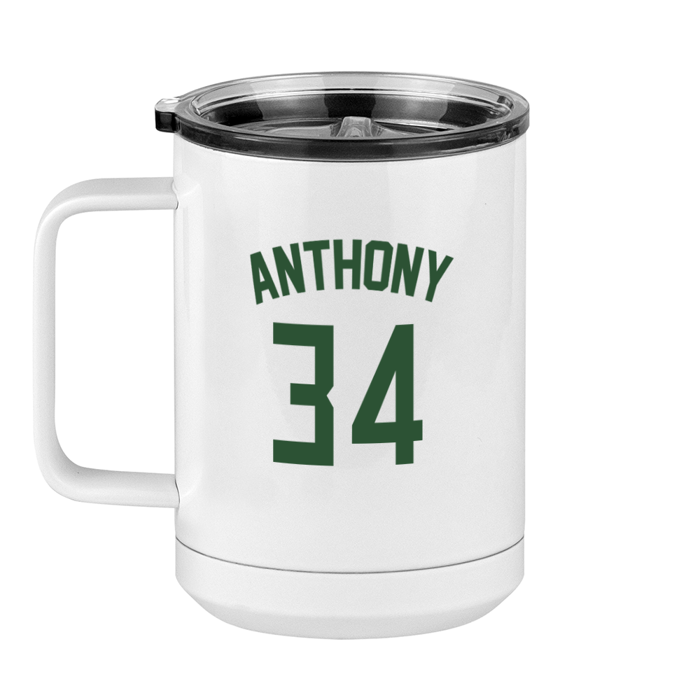 Personalized Jersey Number Coffee Mug Tumbler with Handle (15 oz) - Left View