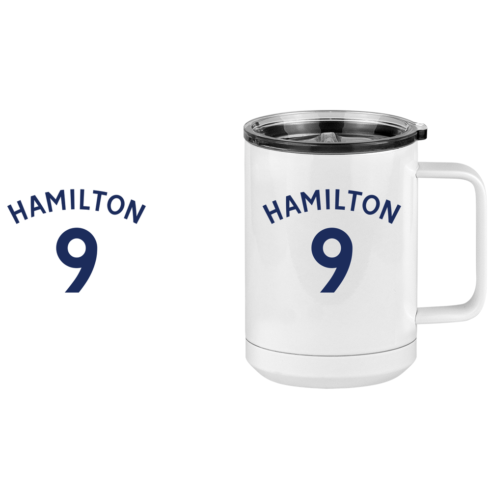 Personalized Jersey Number Coffee Mug Tumbler with Handle (15 oz) - English Soccer - Design View