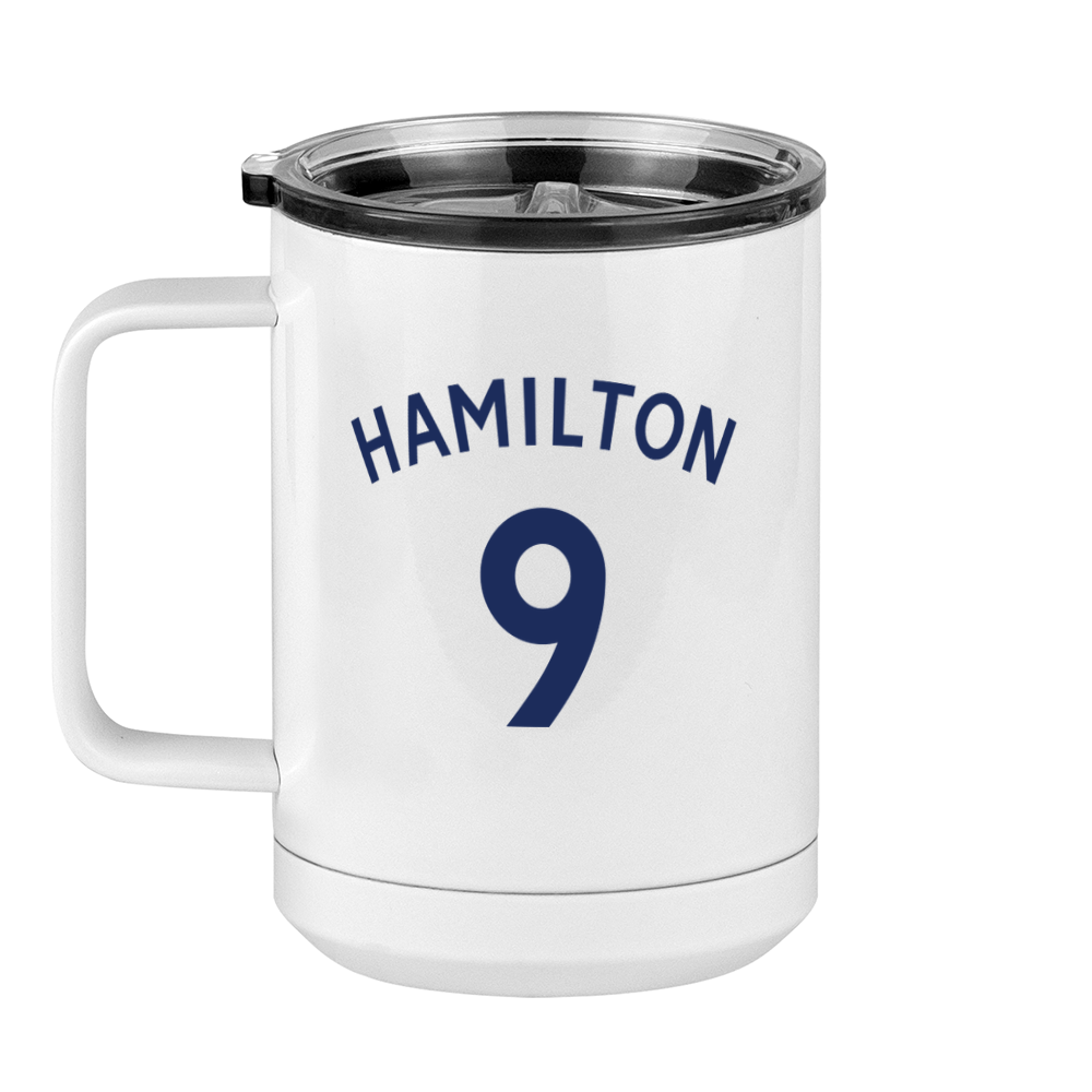 Personalized Jersey Number Coffee Mug Tumbler with Handle (15 oz) - English Soccer - Left View