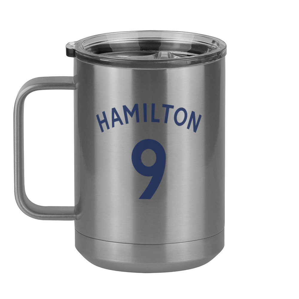 Personalized Jersey Number Coffee Mug Tumbler with Handle (15 oz) - English Soccer - Left View