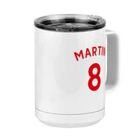 Thumbnail for Personalized Jersey Number Coffee Mug Tumbler with Handle (15 oz) - English Soccer - Front Right View
