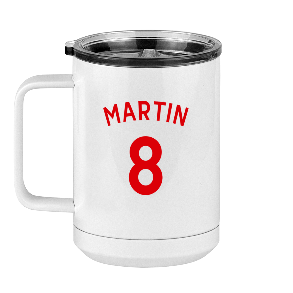 Personalized Jersey Number Coffee Mug Tumbler with Handle (15 oz) - English Soccer - Left View