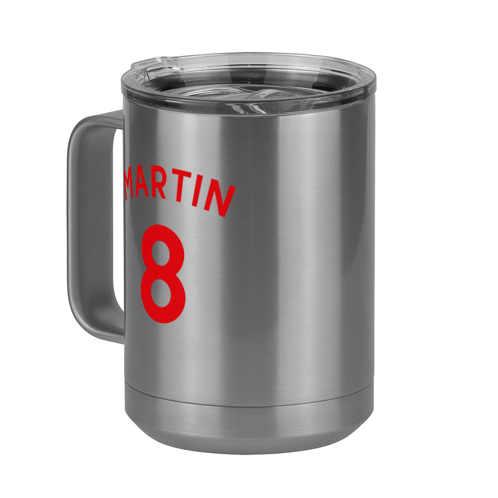 Personalized Jersey Number Coffee Mug Tumbler with Handle (15 oz) - English Soccer - Front Left View