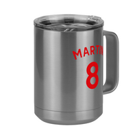 Thumbnail for Personalized Jersey Number Coffee Mug Tumbler with Handle (15 oz) - English Soccer - Front Right View