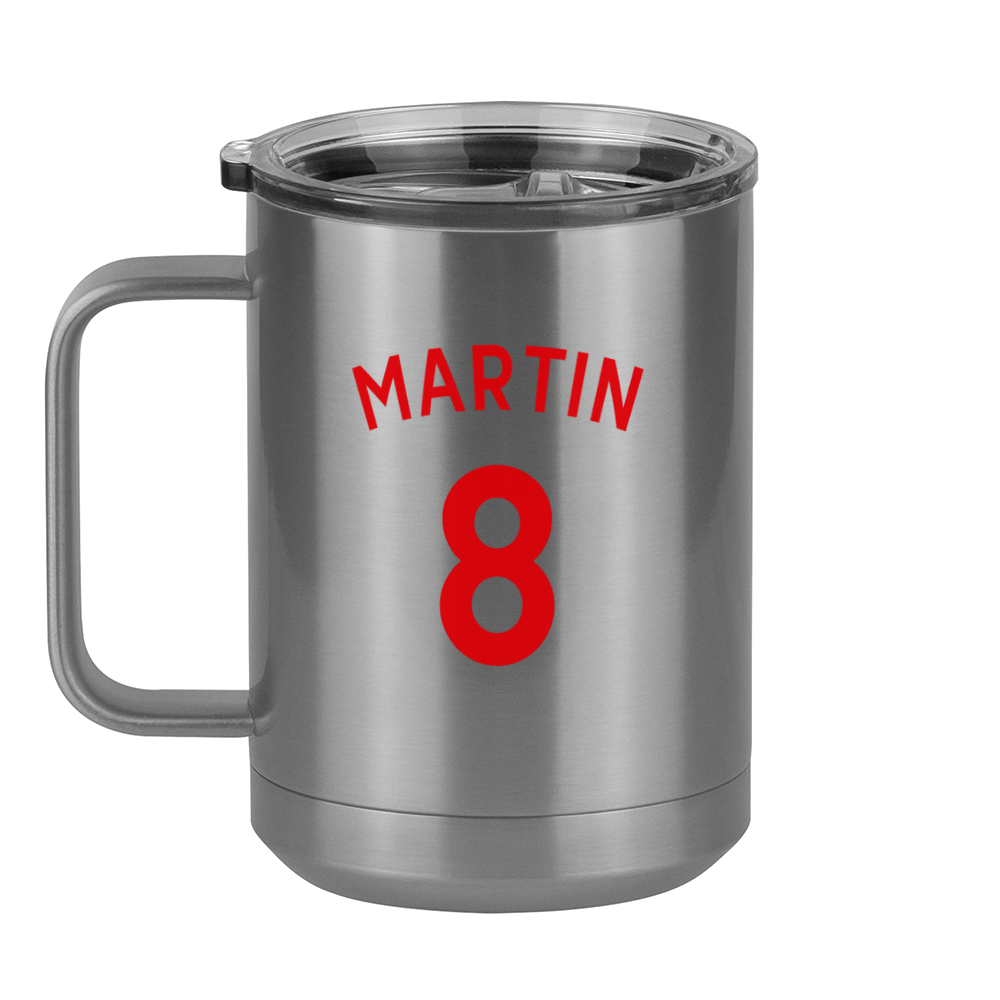 Personalized Jersey Number Coffee Mug Tumbler with Handle (15 oz) - English Soccer - Left View