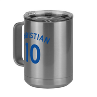 Thumbnail for Personalized Jersey Number Coffee Mug Tumbler with Handle (15 oz) - English Soccer - Front Left View