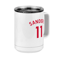 Thumbnail for Personalized Jersey Number Coffee Mug Tumbler with Handle (15 oz) - English Soccer - Front Right View