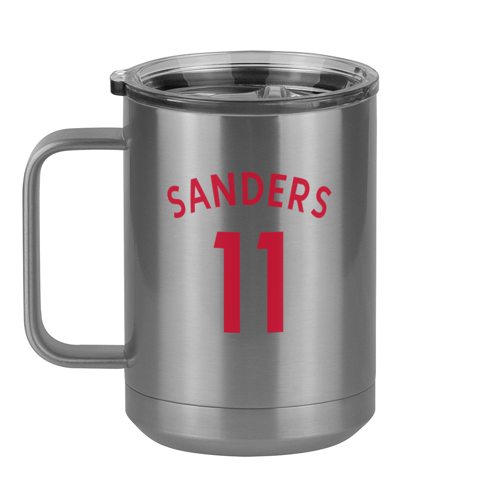 Personalized Jersey Number Coffee Mug Tumbler with Handle (15 oz) - English Soccer - Left View
