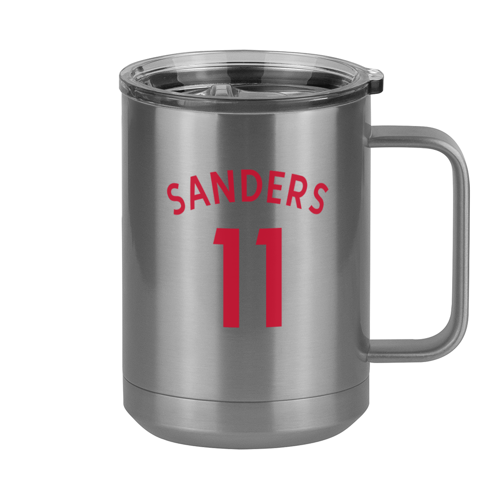 Personalized Jersey Number Coffee Mug Tumbler with Handle (15 oz) - English Soccer - Right View