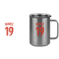 Thumbnail for Personalized Jersey Number Coffee Mug Tumbler with Handle (15 oz) - Spanish Soccer - Design View