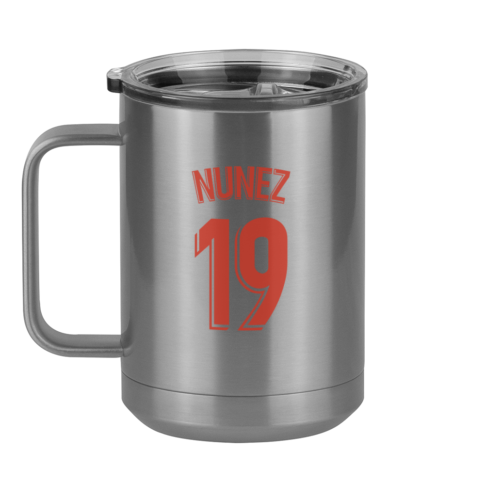 Personalized Jersey Number Coffee Mug Tumbler with Handle (15 oz) - Spanish Soccer - Left View