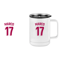 Thumbnail for Personalized Jersey Number Coffee Mug Tumbler with Handle (15 oz) - Spanish Soccer - Design View
