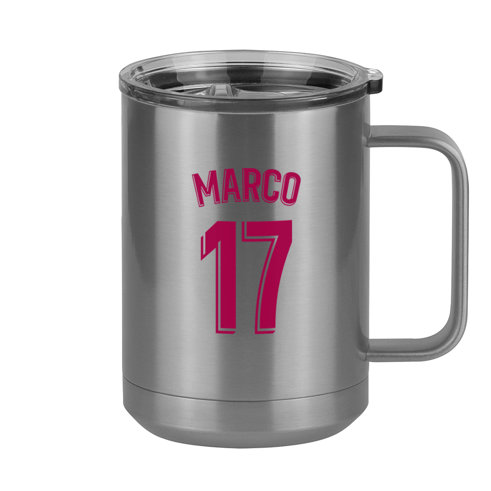 Personalized Jersey Number Coffee Mug Tumbler with Handle (15 oz) - Spanish Soccer - Right View