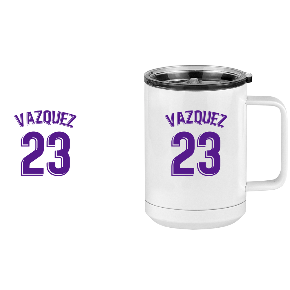 Personalized Jersey Number Coffee Mug Tumbler with Handle (15 oz) - Spanish Soccer - Design View