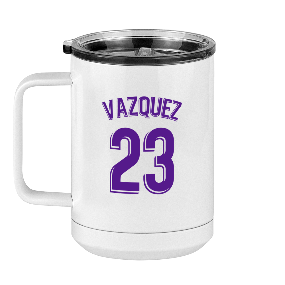 Personalized Jersey Number Coffee Mug Tumbler with Handle (15 oz) - Spanish Soccer - Left View