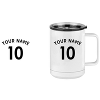 Thumbnail for Personalized Jersey Number Coffee Mug Tumbler with Handle (15 oz) - English Soccer - Design View