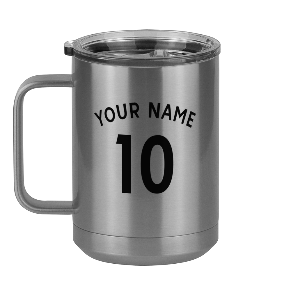 Personalized Jersey Number Coffee Mug Tumbler with Handle (15 oz) - English Soccer - Left View
