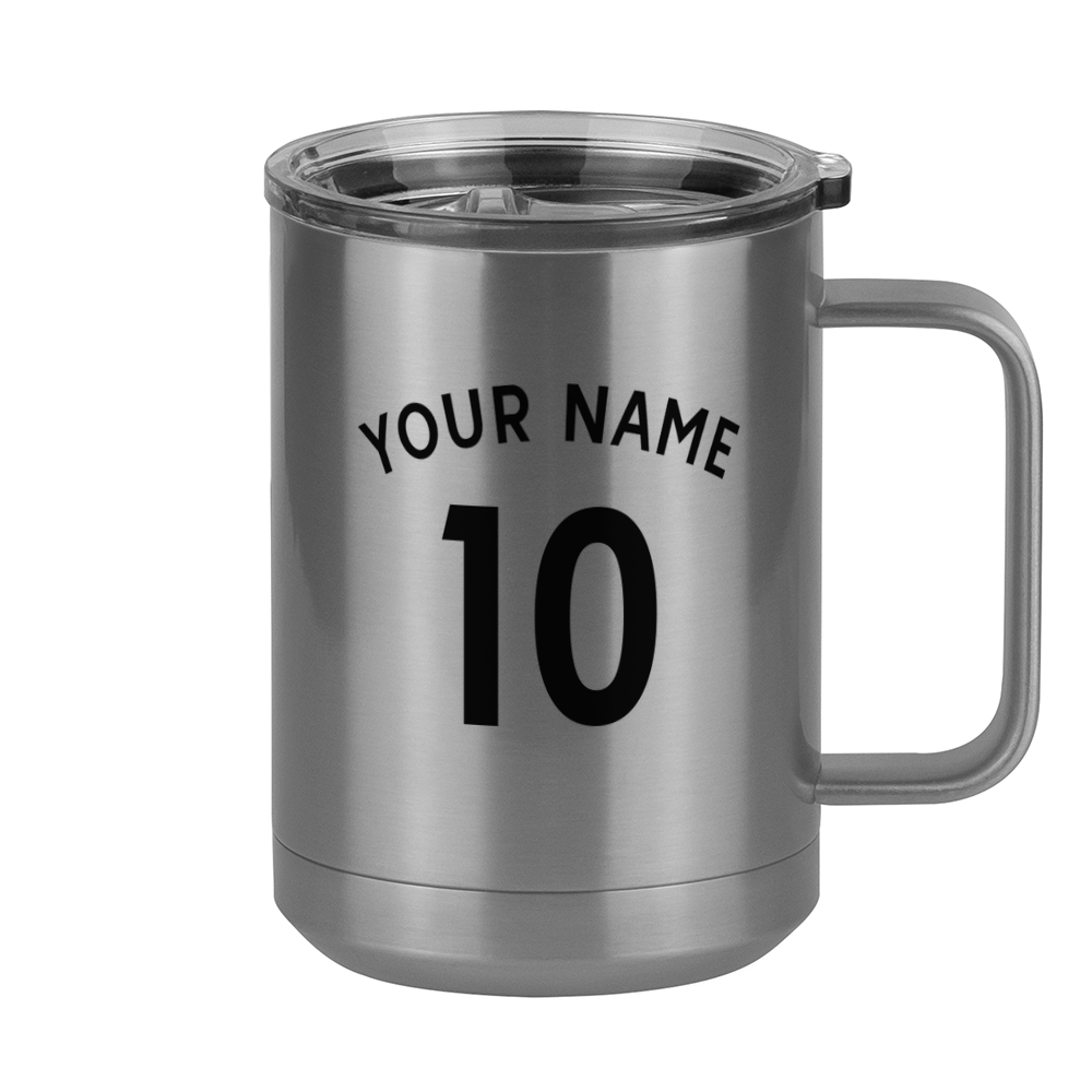 Personalized Jersey Number Coffee Mug Tumbler with Handle (15 oz) - English Soccer - Right View