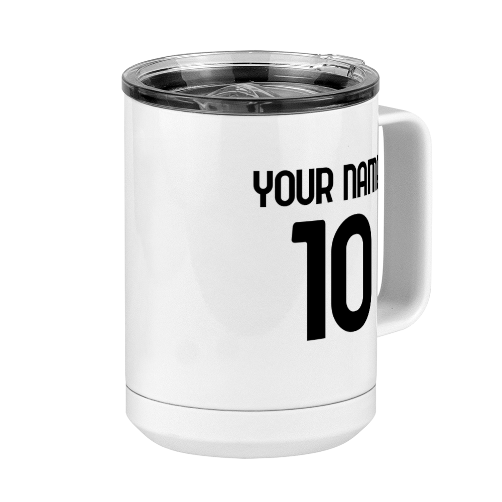 Personalized Jersey Number Coffee Mug Tumbler with Handle (15 oz) - Italian Soccer - Front Right View