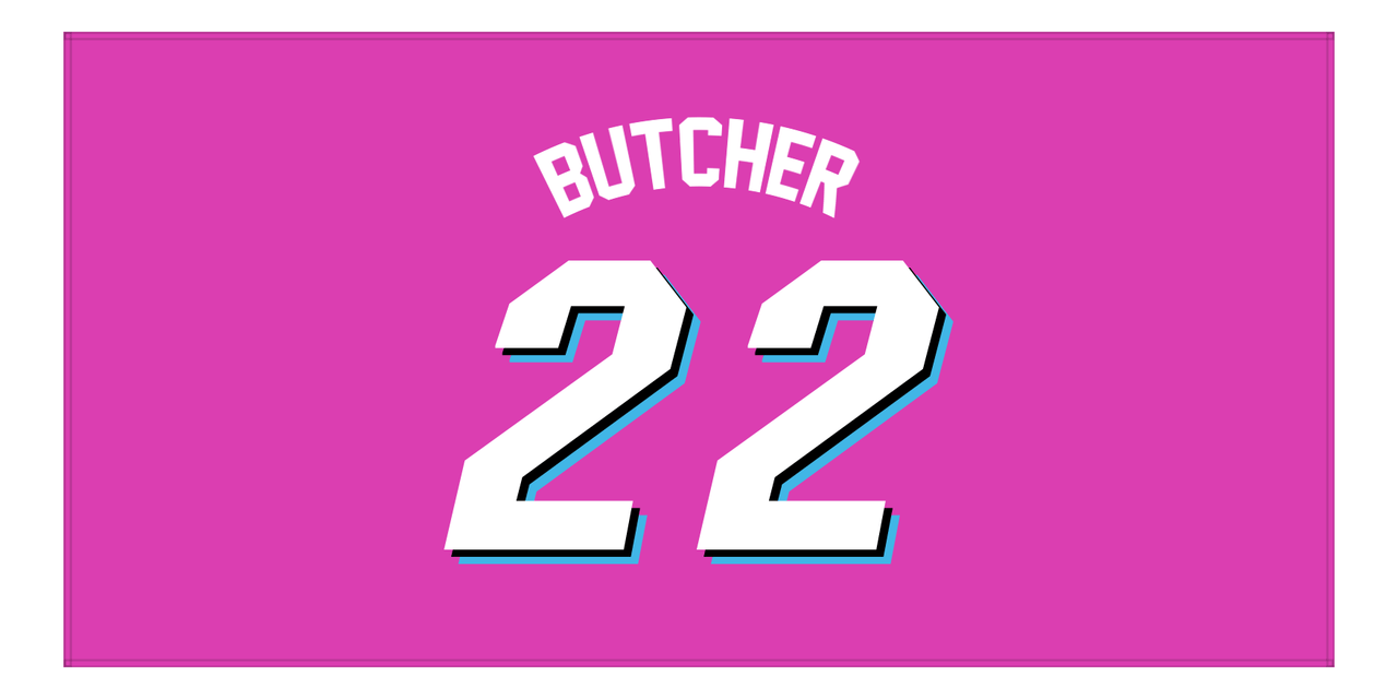 Personalized Jersey Number Beach Towel - Miami Pink - Front View