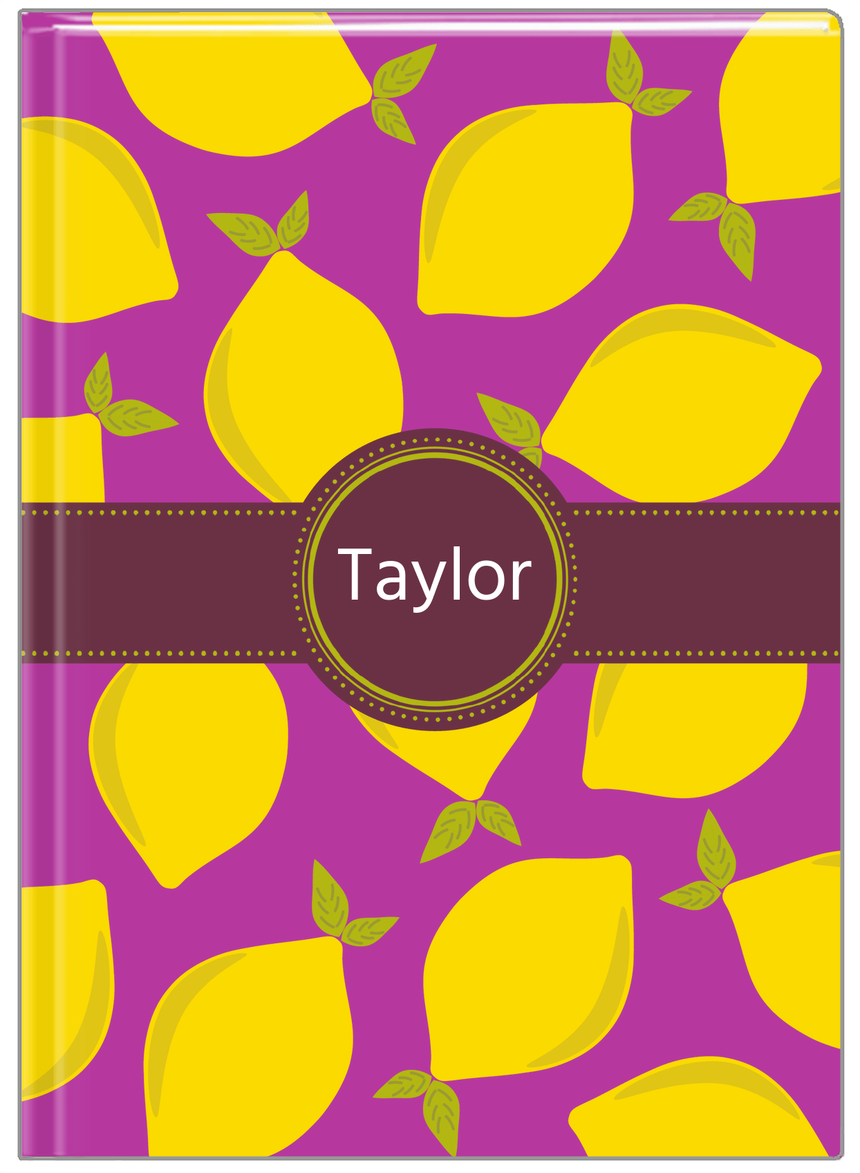 Personalized Lemons Journal - Purple Background - Circle Ribbon Nameplate - Front View