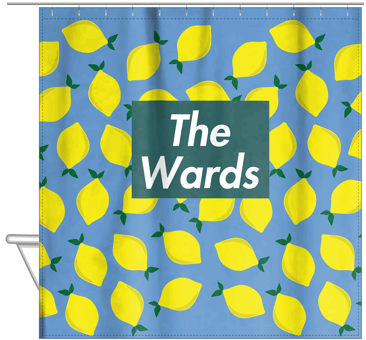 Personalized Lemons Shower Curtain - Rectangle Nameplate - Hanging View