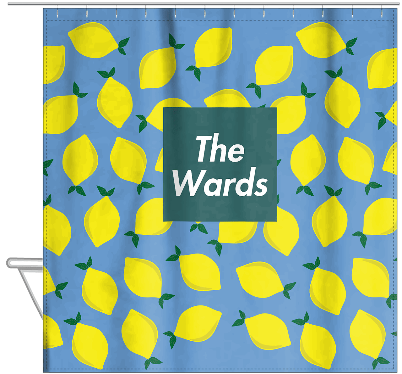 Personalized Lemons Shower Curtain - Square Nameplate - Hanging View
