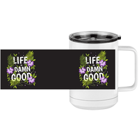 Thumbnail for Life is Damn Good Coffee Mug Tumbler with Handle (15 oz) - Flowers - Design View