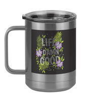 Thumbnail for Life is Damn Good Coffee Mug Tumbler with Handle (15 oz) - Flowers - Left View