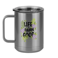 Thumbnail for Life is Damn Good Coffee Mug Tumbler with Handle (15 oz) - Flowers - Left View