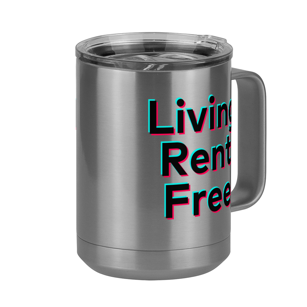 Living Rent Free Coffee Mug Tumbler with Handle (15 oz) - TikTok Trends - Front Right View