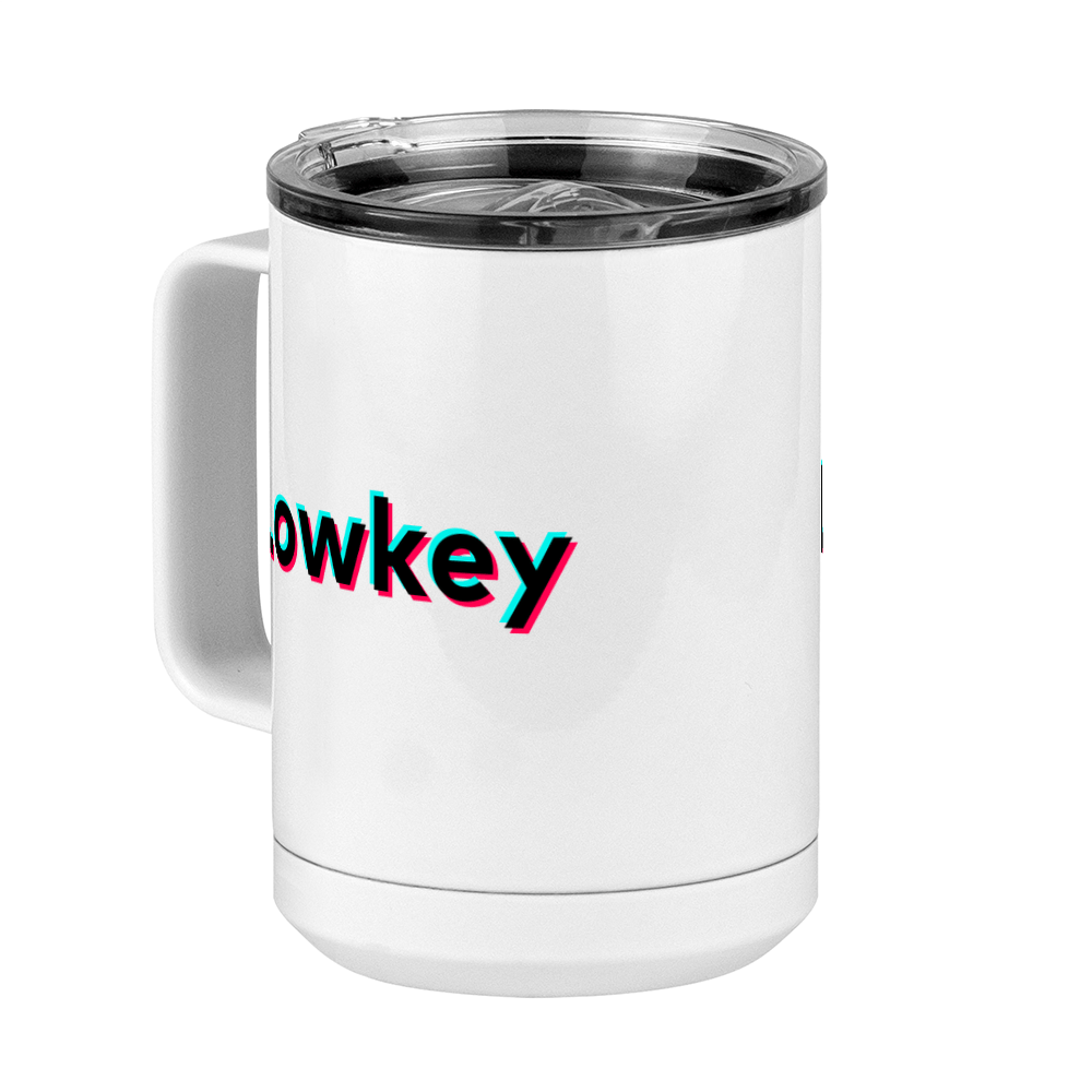 Lowkey Coffee Mug Tumbler with Handle (15 oz) - TikTok Trends - Front Left View