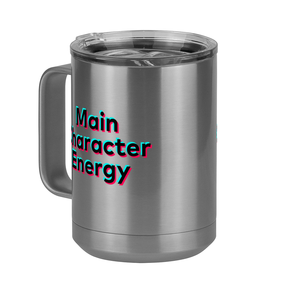 Main Character Energy Coffee Mug Tumbler with Handle (15 oz) - TikTok Trends - Front Left View