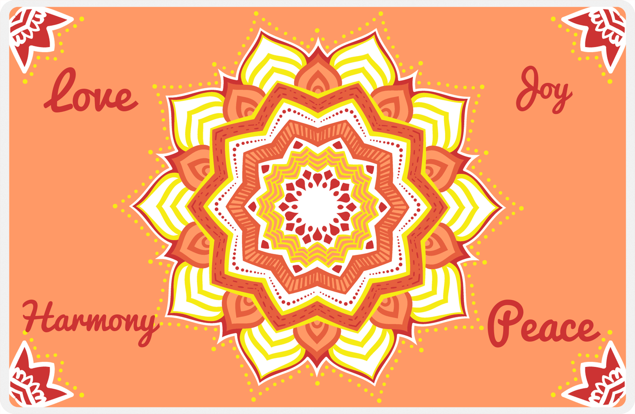 Personalized Mandala Placemat II - Harmony Petals - Orange Background -  View