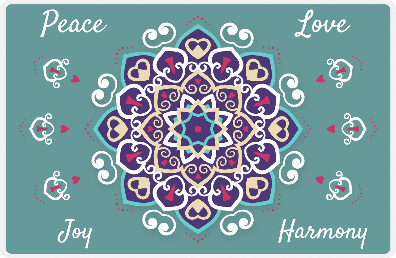 Personalized Mandala Placemat III - Star Center - Teal Background -  View