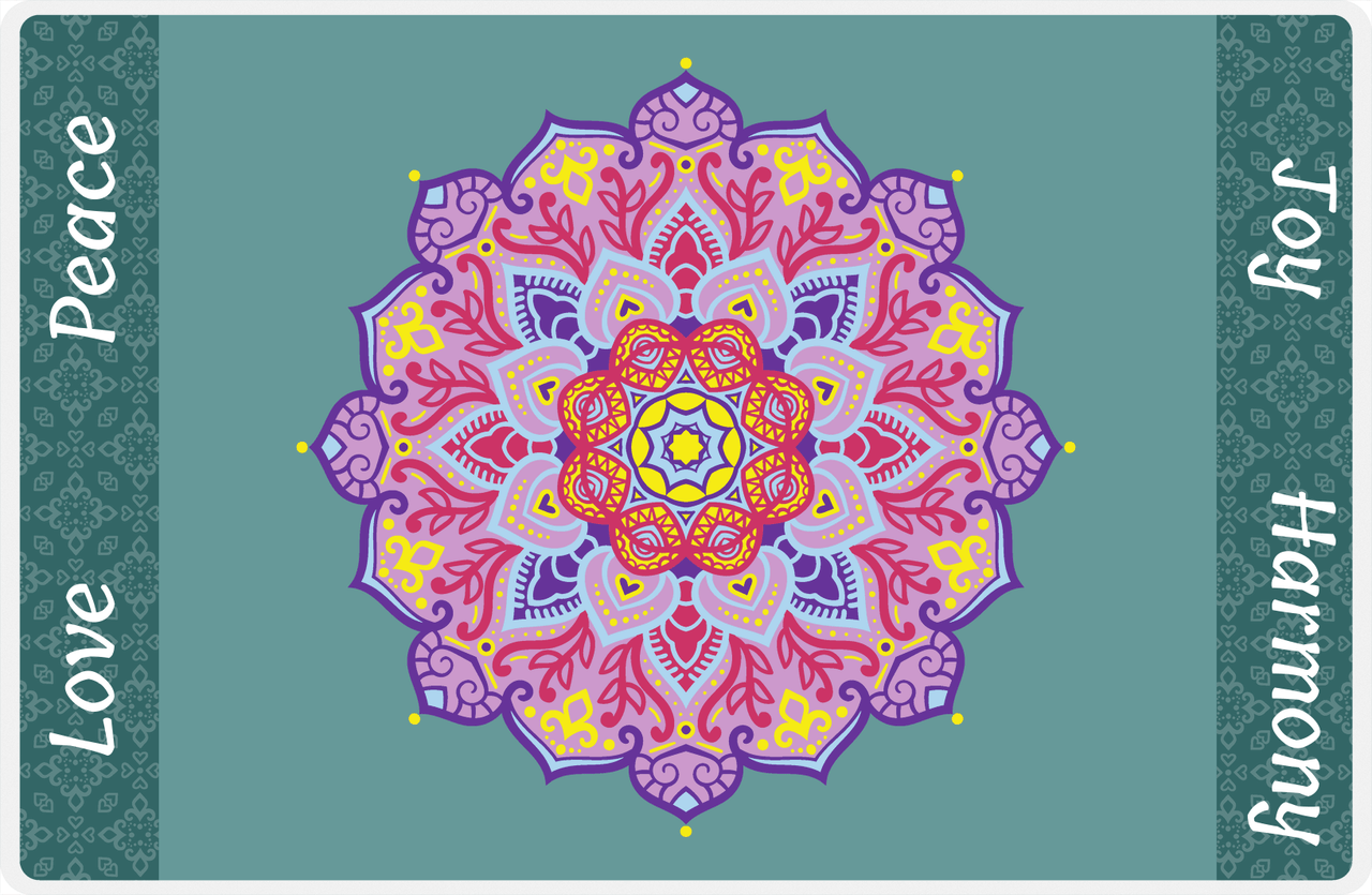Personalized Mandala Placemat IV - Sidebar Pattern - Teal Background -  View