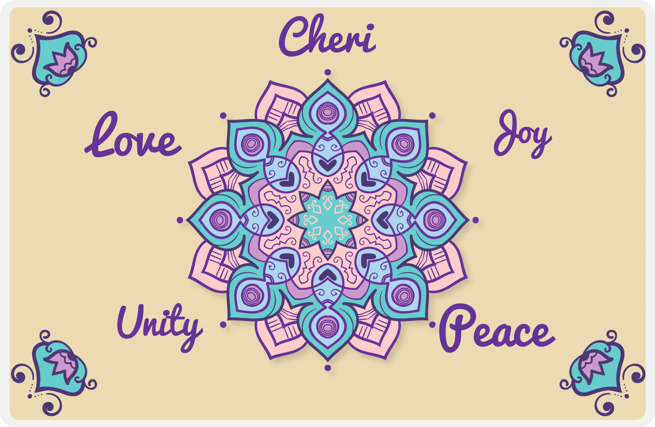 Personalized Mandala Placemat V - Unity Flow - Tan Background -  View